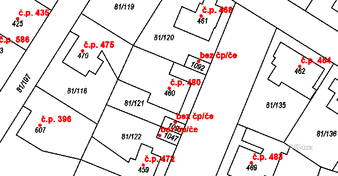 Lobeček 480, Kralupy nad Vltavou na parcele st. 460 v KÚ Lobeček, Katastrální mapa