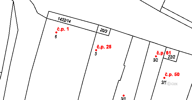 Hradecko 25, Kralovice na parcele st. 5 v KÚ Hradecko, Katastrální mapa
