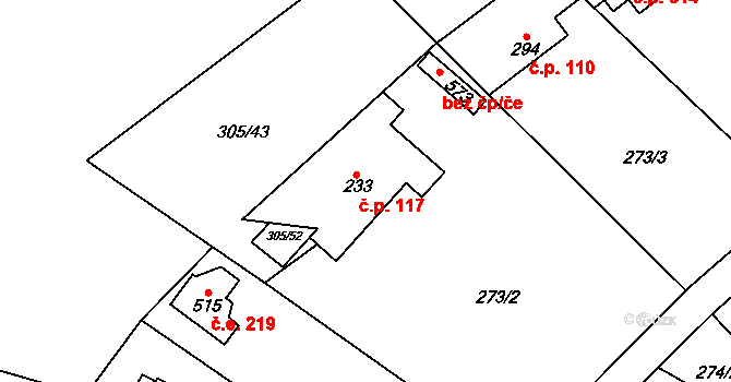 Černolice 117 na parcele st. 233 v KÚ Černolice, Katastrální mapa