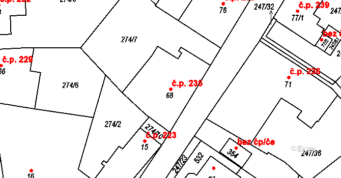 Tuchoměřice 235 na parcele st. 68 v KÚ Kněžívka, Katastrální mapa