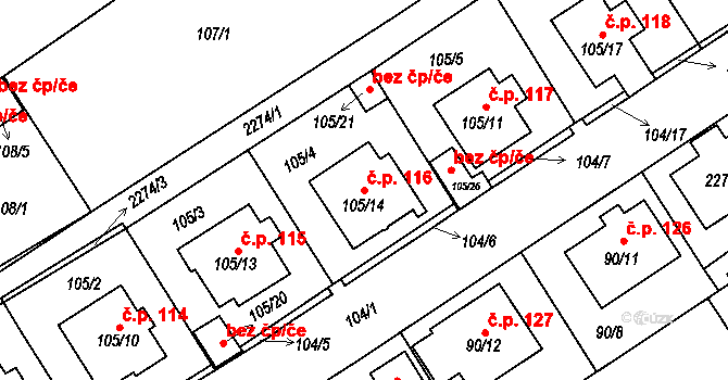 Plzeňské Předměstí 116, Horšovský Týn na parcele st. 105/14 v KÚ Horšovský Týn, Katastrální mapa