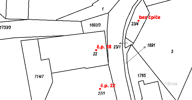 Mezholezy 18 na parcele st. 22 v KÚ Mezholezy u Horšovského Týna, Katastrální mapa