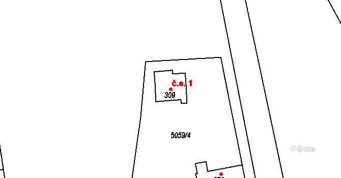 Pocinovice 1 na parcele st. 309 v KÚ Pocinovice, Katastrální mapa