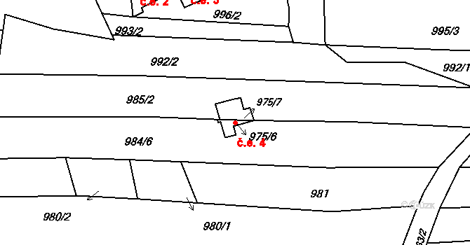 Obora 4 na parcele st. 975/6 v KÚ Obora u Kaznějova, Katastrální mapa