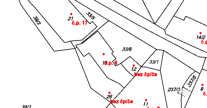Domažličky 6, Bolešiny na parcele st. 13 v KÚ Domažličky, Katastrální mapa