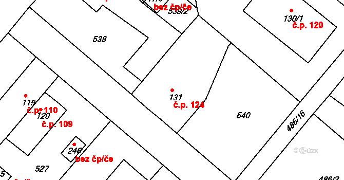 Hrádek 124 na parcele st. 131 v KÚ Hrádek u Rokycan, Katastrální mapa
