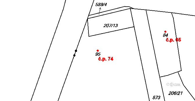 Chotěnice 74, Heřmanův Městec na parcele st. 95 v KÚ Chotěnice, Katastrální mapa