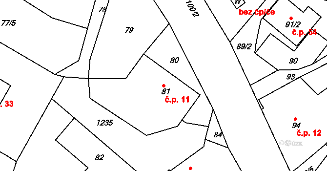 Kleny 11, Provodov-Šonov na parcele st. 81 v KÚ Kleny, Katastrální mapa