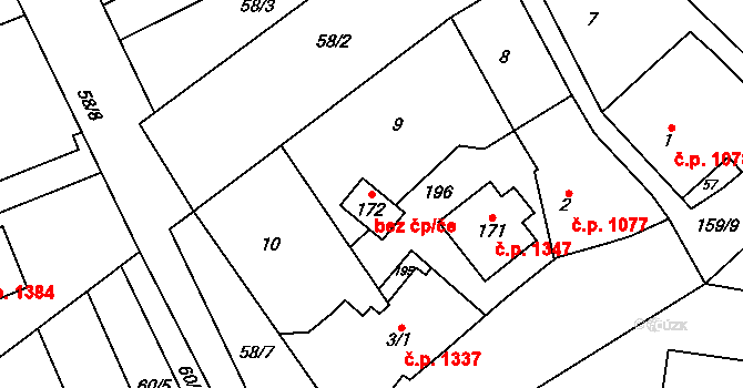 Litovel 78884071 na parcele st. 172 v KÚ Chořelice, Katastrální mapa