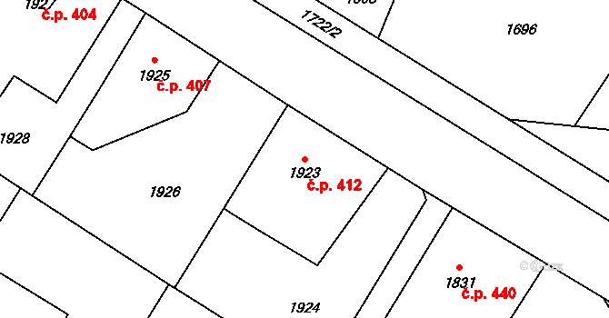 Bludov 412 na parcele st. 1923 v KÚ Bludov, Katastrální mapa