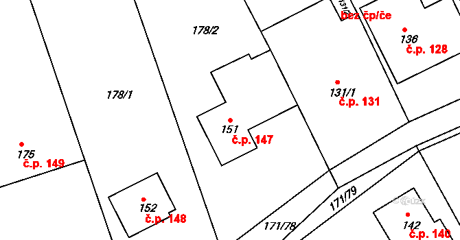 Chromeč 147 na parcele st. 151 v KÚ Chromeč, Katastrální mapa