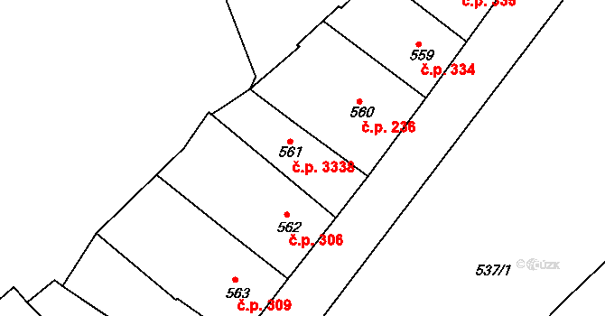 Teplice 3338 na parcele st. 561 v KÚ Teplice, Katastrální mapa