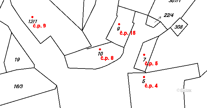Horouty 8, Husinec na parcele st. 10 v KÚ Horouty, Katastrální mapa