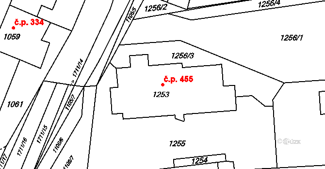 Fulnek 455 na parcele st. 1253 v KÚ Fulnek, Katastrální mapa