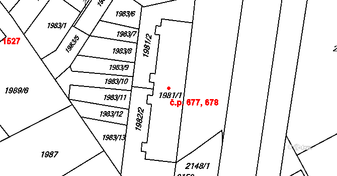 Kopřivnice 677,678 na parcele st. 1981/1 v KÚ Kopřivnice, Katastrální mapa