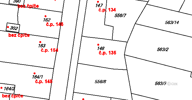Krušovice 135 na parcele st. 148 v KÚ Krušovice, Katastrální mapa