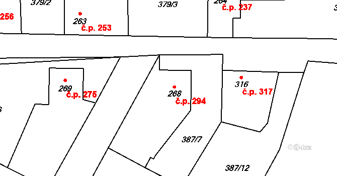 Lišany 294 na parcele st. 268 v KÚ Lišany u Rakovníka, Katastrální mapa