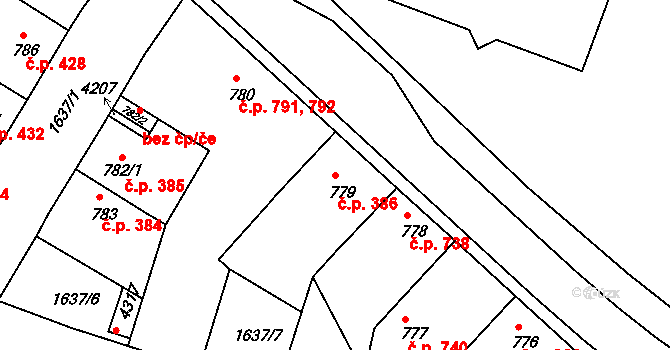 Rakovník II 386, Rakovník na parcele st. 779 v KÚ Rakovník, Katastrální mapa