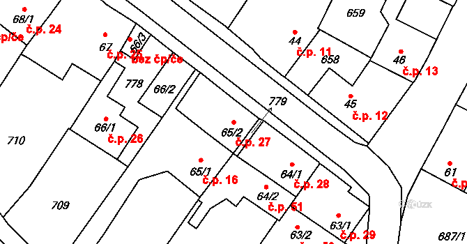 Vilémov 27, Humpolec na parcele st. 65/2 v KÚ Vilémov u Humpolce, Katastrální mapa
