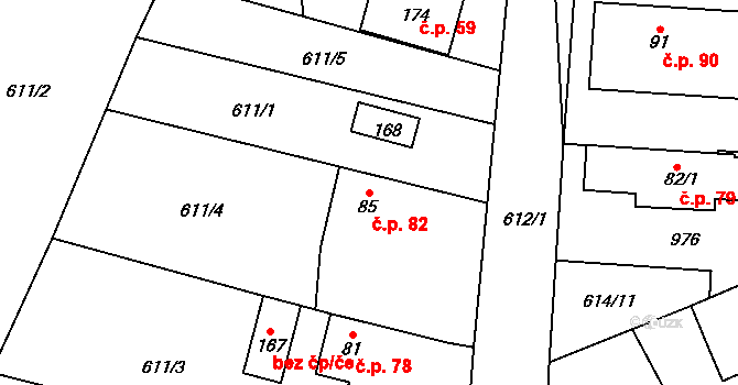 Krasoňov 82, Humpolec na parcele st. 85 v KÚ Krasoňov, Katastrální mapa