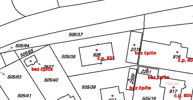 Blatná 823 na parcele st. 926 v KÚ Blatná, Katastrální mapa