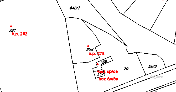 Merklín 278 na parcele st. 338 v KÚ Merklín u Přeštic, Katastrální mapa