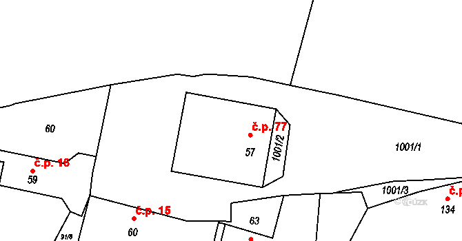 Měcholupy 77 na parcele st. 57 v KÚ Měcholupy u Žatce, Katastrální mapa