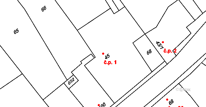Stradonice 1, Peruc na parcele st. 45 v KÚ Stradonice u Pátku, Katastrální mapa