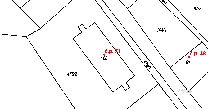 Dubice 71, Řehlovice na parcele st. 100 v KÚ Dubice nad Labem, Katastrální mapa