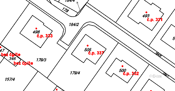 Mrákotín 337 na parcele st. 505 v KÚ Mrákotín u Telče, Katastrální mapa