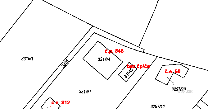 Choceňské Předměstí 545, Vysoké Mýto na parcele st. 3314/4 v KÚ Vysoké Mýto, Katastrální mapa