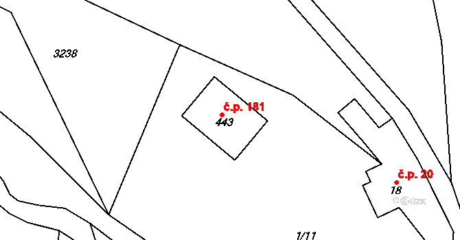 Pěčín 181 na parcele st. 443 v KÚ Pěčín u Rychnova nad Kněžnou, Katastrální mapa