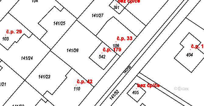 Pakoměřice 179, Bořanovice na parcele st. 542 v KÚ Bořanovice, Katastrální mapa