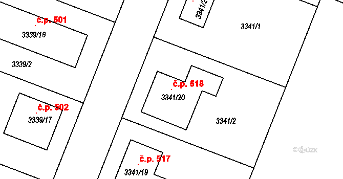 Šanov 518 na parcele st. 3341/20 v KÚ Šanov nad Jevišovkou, Katastrální mapa