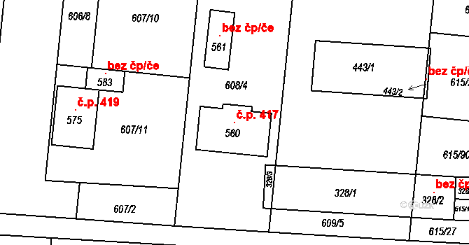 Slatinice 417 na parcele st. 560 v KÚ Slatinice na Hané, Katastrální mapa