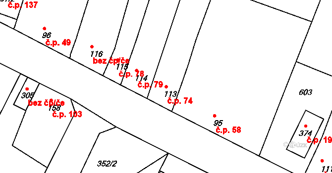 Trávník 74, Kroměříž na parcele st. 113 v KÚ Trávník, Katastrální mapa