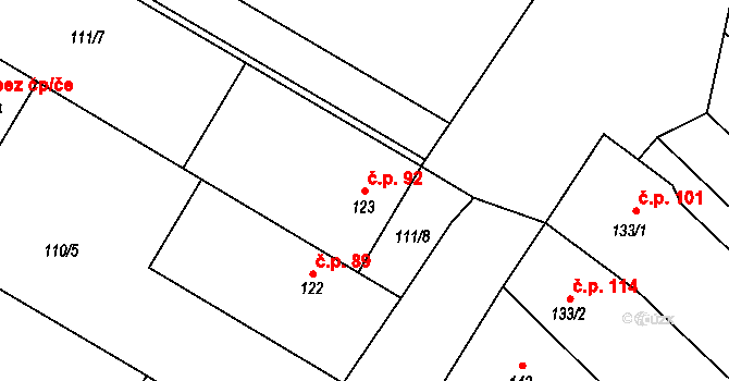 Zahnašovice 92 na parcele st. 123 v KÚ Zahnašovice, Katastrální mapa