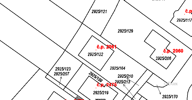 Pelhřimov 2061 na parcele st. 2925/122 v KÚ Pelhřimov, Katastrální mapa