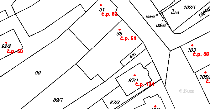 Valtrovice 51 na parcele st. 88 v KÚ Valtrovice, Katastrální mapa