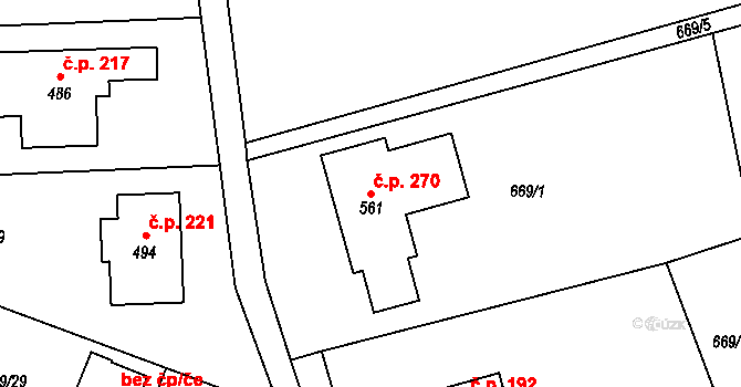 Kozly 270, Tišice na parcele st. 561 v KÚ Kozly u Tišic, Katastrální mapa