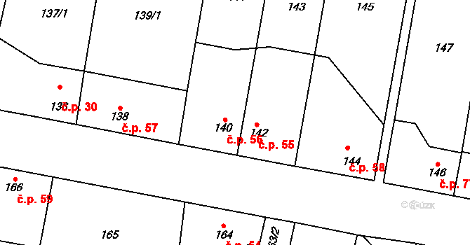 Honice 56, Stochov na parcele st. 140 v KÚ Honice, Katastrální mapa