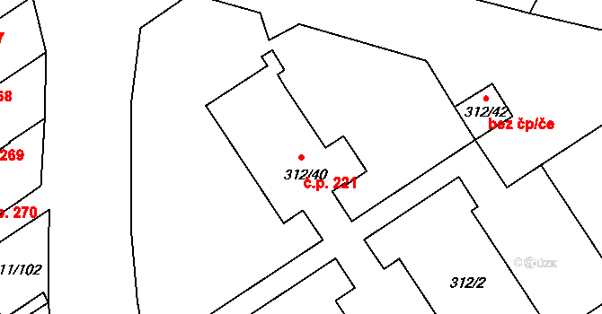 Hrdějovice 221 na parcele st. 312/40 v KÚ Hrdějovice, Katastrální mapa