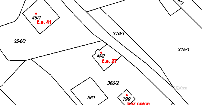 Rájec 27, Černava na parcele st. 48/2 v KÚ Rájec u Černavy, Katastrální mapa