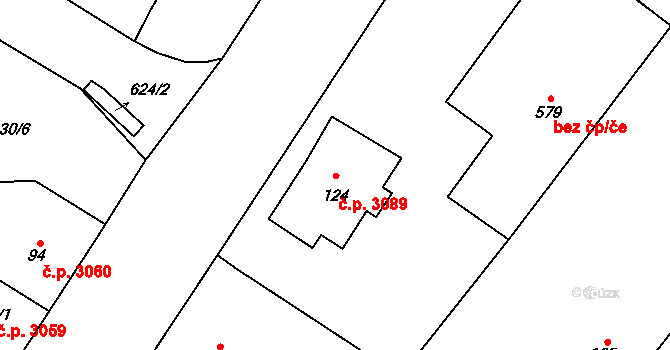 Jihlava 3089 na parcele st. 124 v KÚ Bedřichov u Jihlavy, Katastrální mapa
