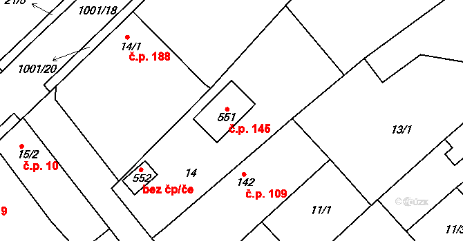 Kněžmost 145 na parcele st. 551 v KÚ Kněžmost, Katastrální mapa