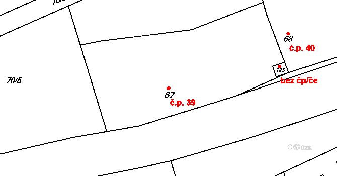 Ješín 39, Velvary na parcele st. 67 v KÚ Ješín, Katastrální mapa