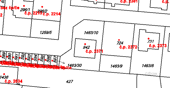 Nětčice 2371, Kyjov na parcele st. 842 v KÚ Nětčice u Kyjova, Katastrální mapa