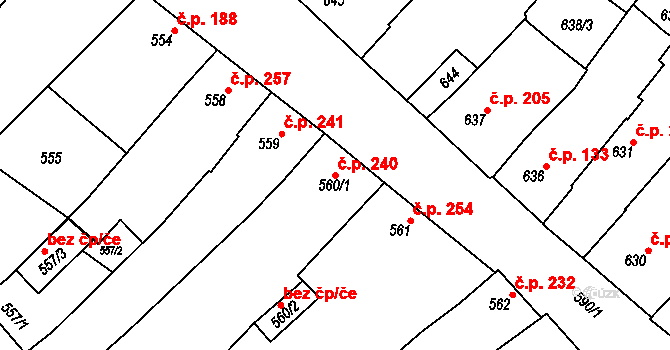 Vnorovy 240 na parcele st. 560/1 v KÚ Vnorovy, Katastrální mapa