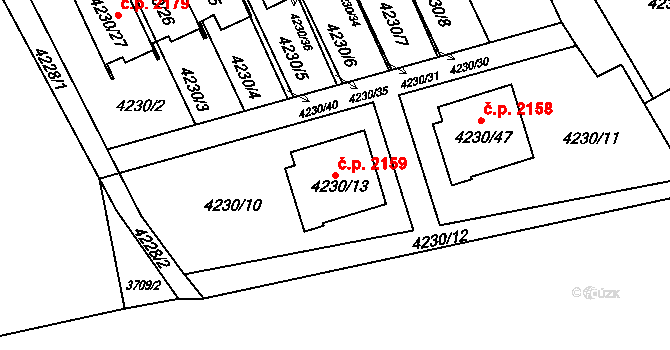 Pod Bezručovým vrchem 2159, Krnov na parcele st. 4230/13 v KÚ Krnov-Horní Předměstí, Katastrální mapa