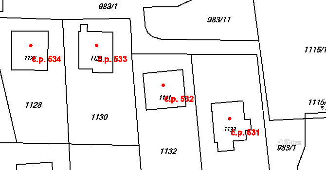 Horní Těrlicko 532, Těrlicko na parcele st. 1131 v KÚ Horní Těrlicko, Katastrální mapa